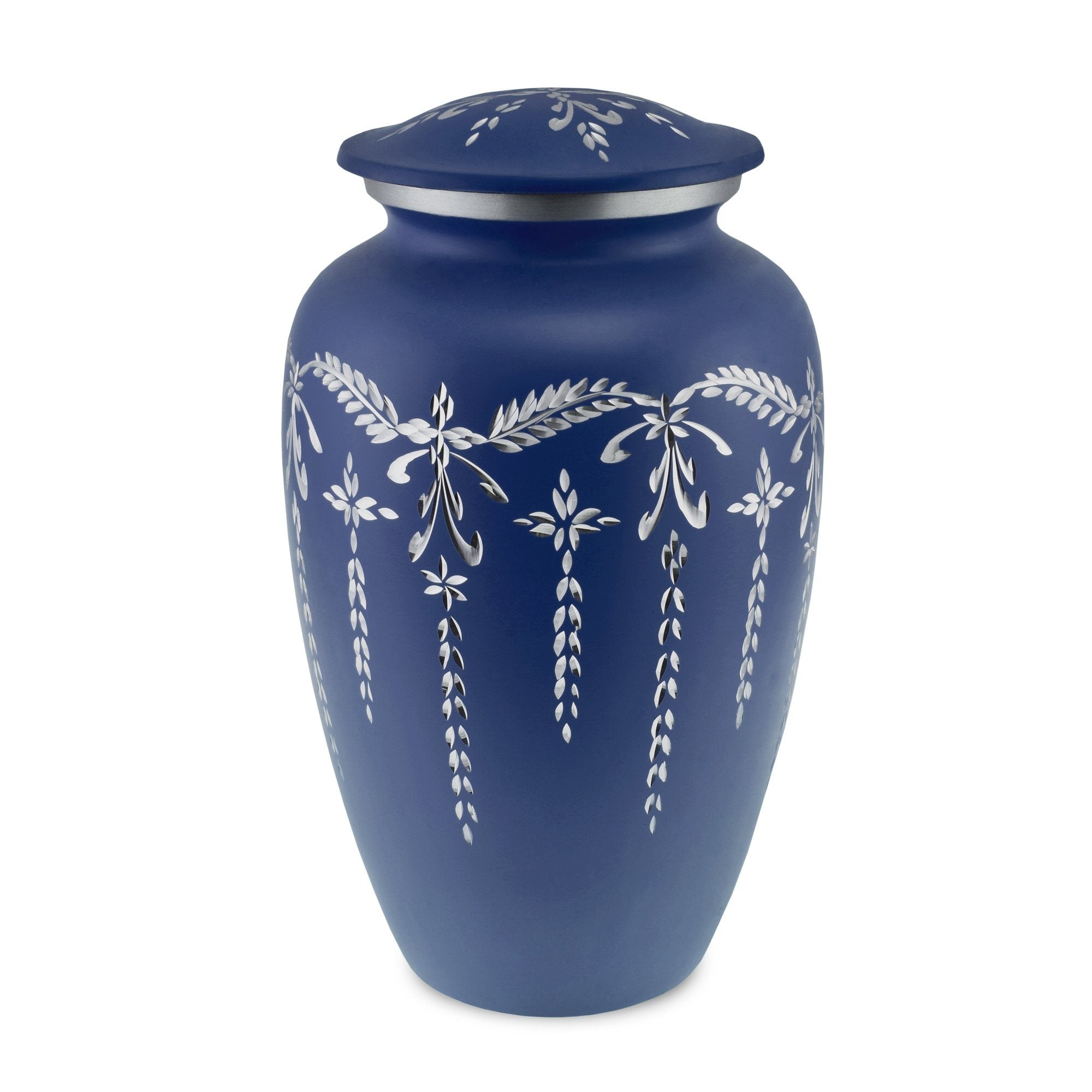 Flourish Metal Adult Cremation Urn for Ashes in Matt Navy Blue - EverWith Memorial Jewellery - Trade