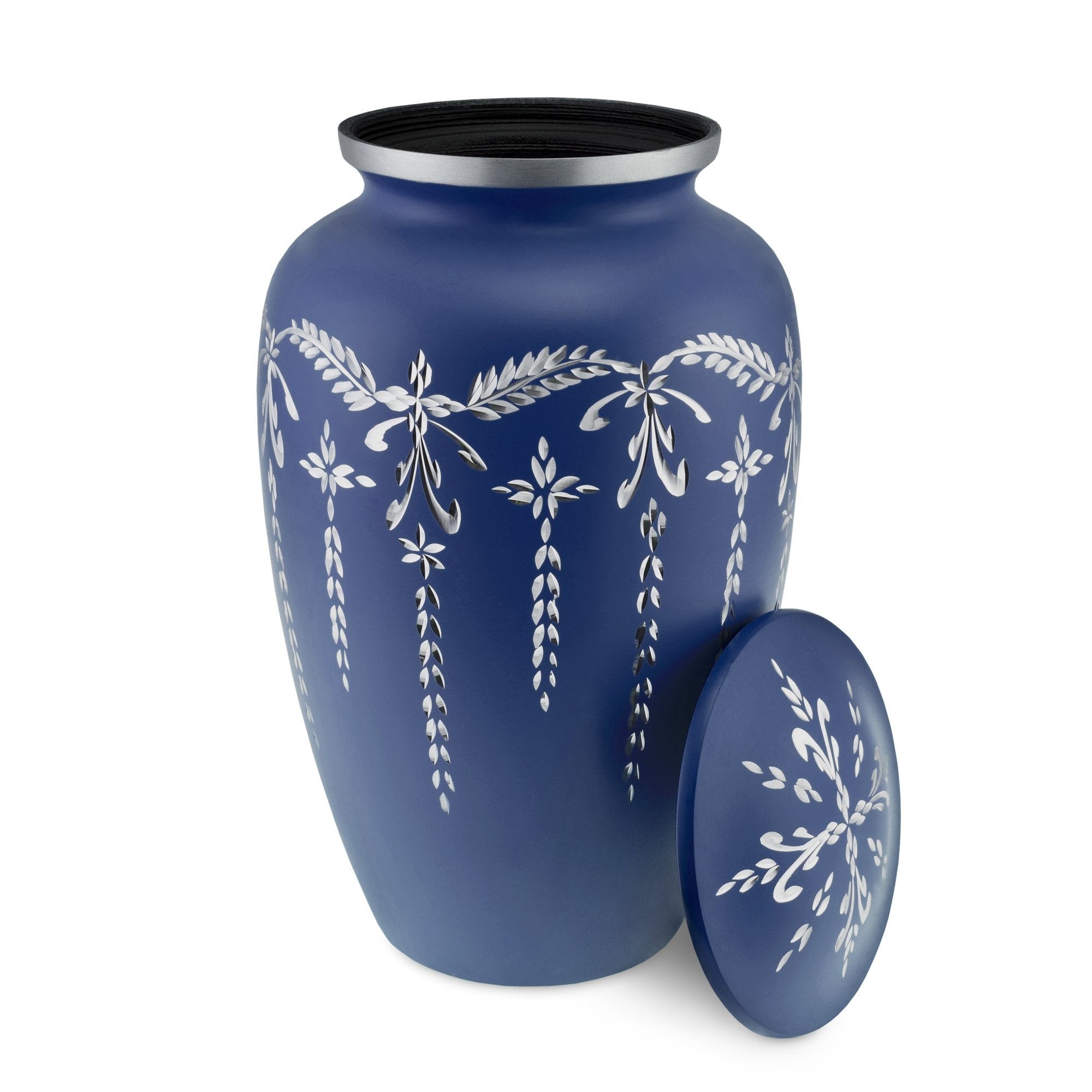 Flourish Metal Adult Cremation Urn for Ashes in Matt Navy Blue - EverWith Memorial Jewellery - Trade