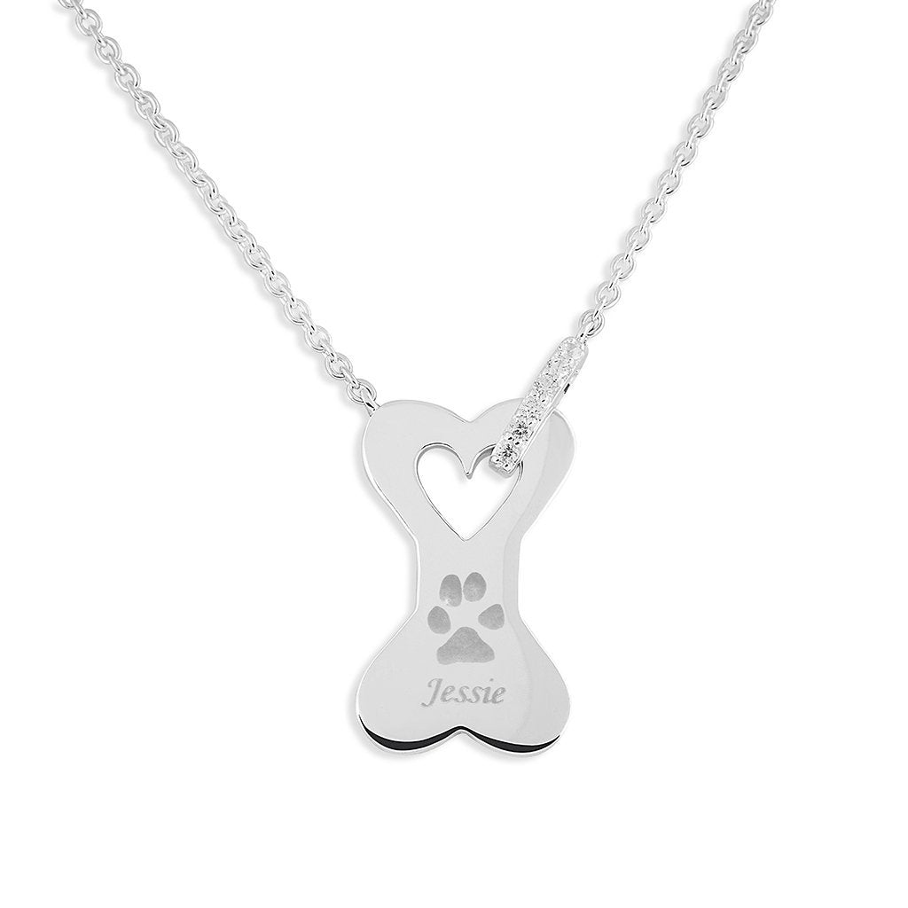 EverWith Engraved Dog Bone Pawprint Memorial Necklace with Fine Crystals - EverWith Memorial Jewellery - Trade