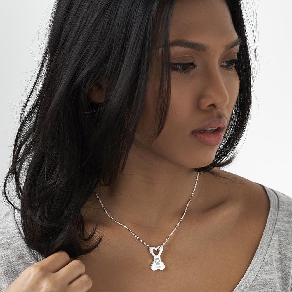 EverWith Engraved Dog Bone Pawprint Memorial Necklace with Fine Crystals - EverWith Memorial Jewellery - Trade
