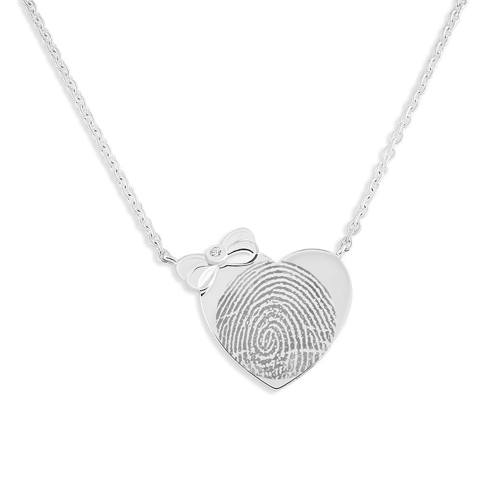 EverWith Engraved Heart and Bow Fingerprint Memorial Necklace with Fine Crystal - EverWith Memorial Jewellery - Trade