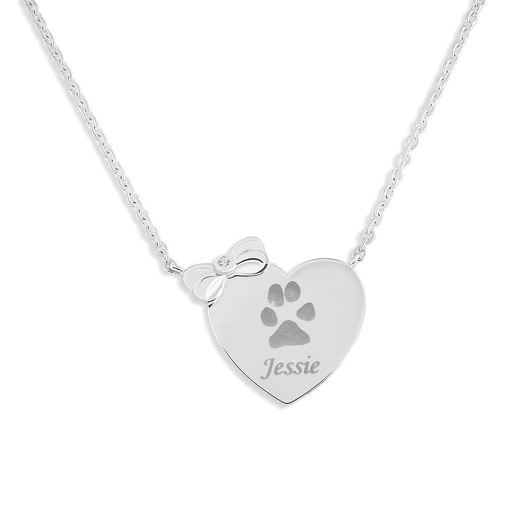 EverWith Engraved Heart and Bow Pawprint Memorial Necklace with Fine Crystal - EverWith Memorial Jewellery - Trade