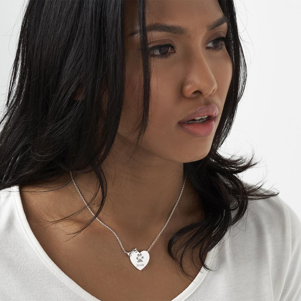 EverWith Engraved Heart and Bow Pawprint Memorial Necklace with Fine Crystal - EverWith Memorial Jewellery - Trade
