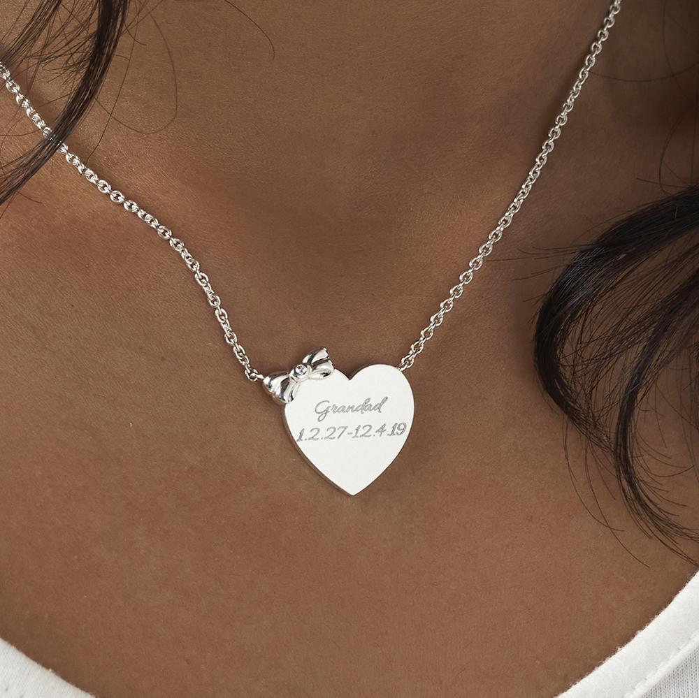 EverWith Engraved Heart and Bow Standard Engraving Memorial Necklace with Fine Crystal - EverWith Memorial Jewellery - Trade
