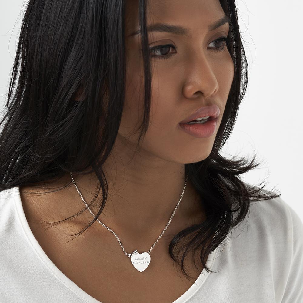 EverWith Engraved Heart and Bow Standard Engraving Memorial Necklace with Fine Crystal - EverWith Memorial Jewellery - Trade