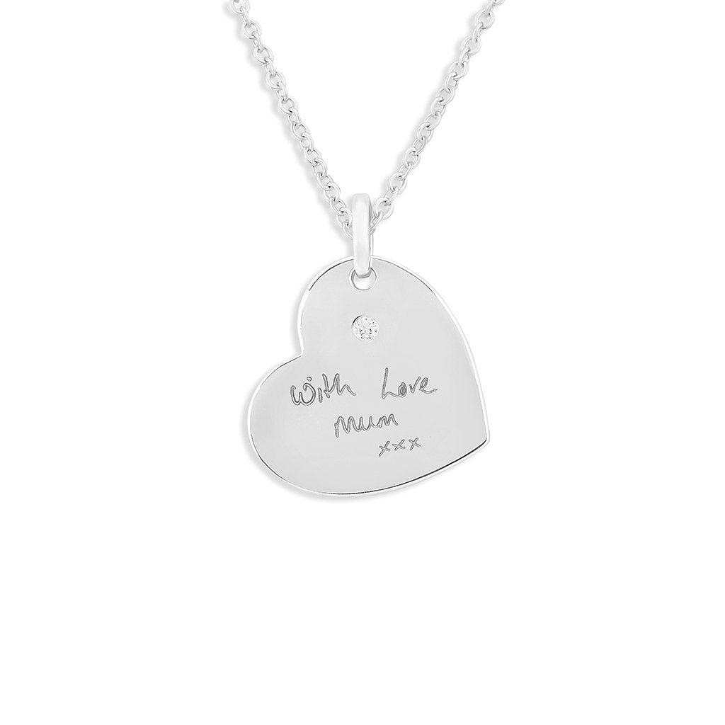 EverWith Engraved Heart Handwriting Memorial Pendant with Fine Crystal - EverWith Memorial Jewellery - Trade