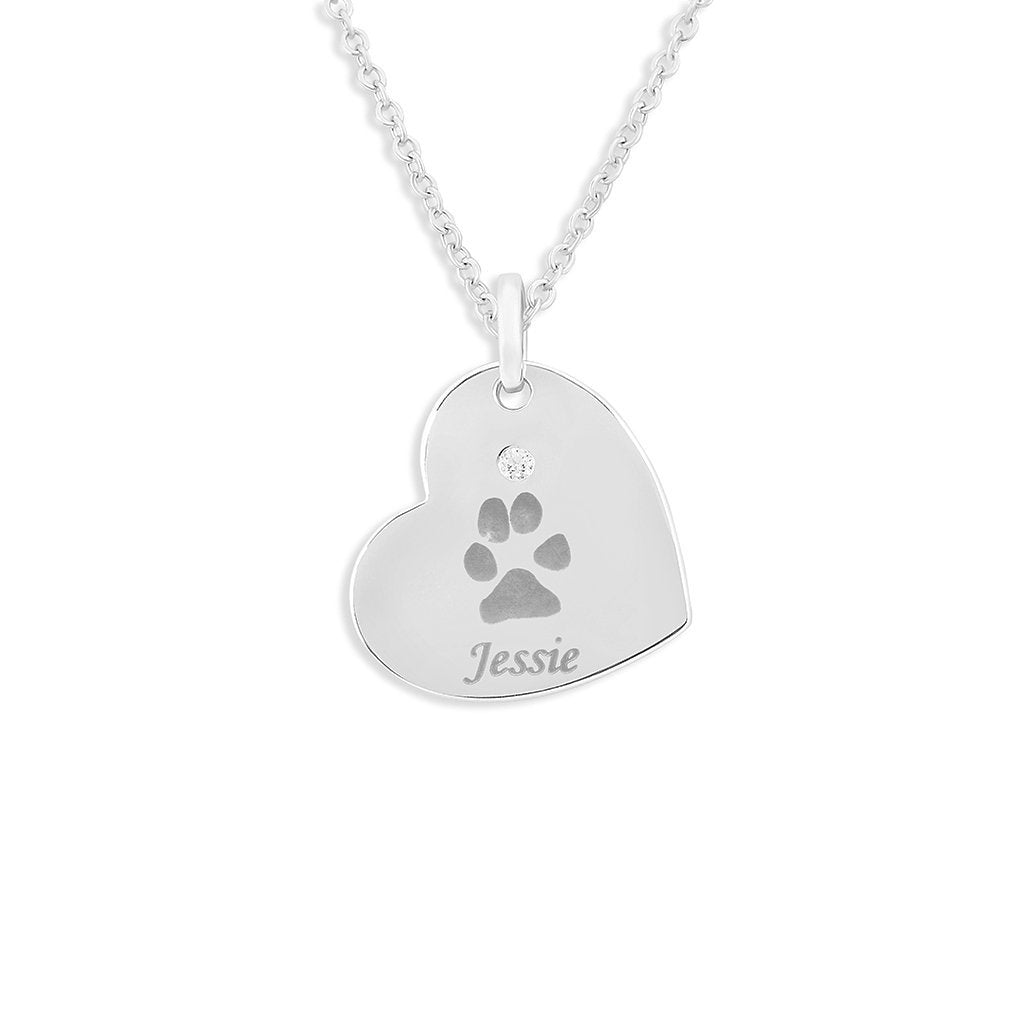 EverWith Engraved Heart Pawprint Memorial Pendant with Fine Crystal - EverWith Memorial Jewellery - Trade
