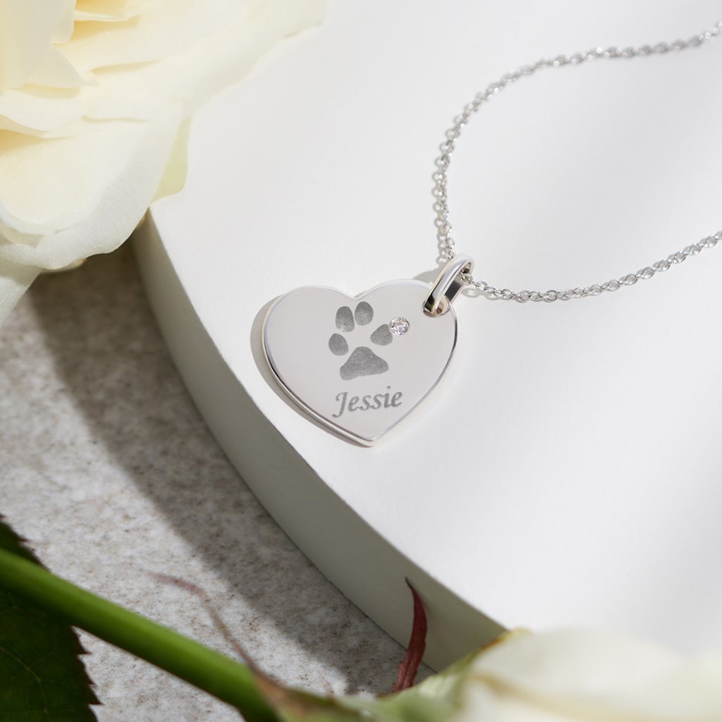 EverWith Engraved Heart Pawprint Memorial Pendant with Fine Crystal - EverWith Memorial Jewellery - Trade