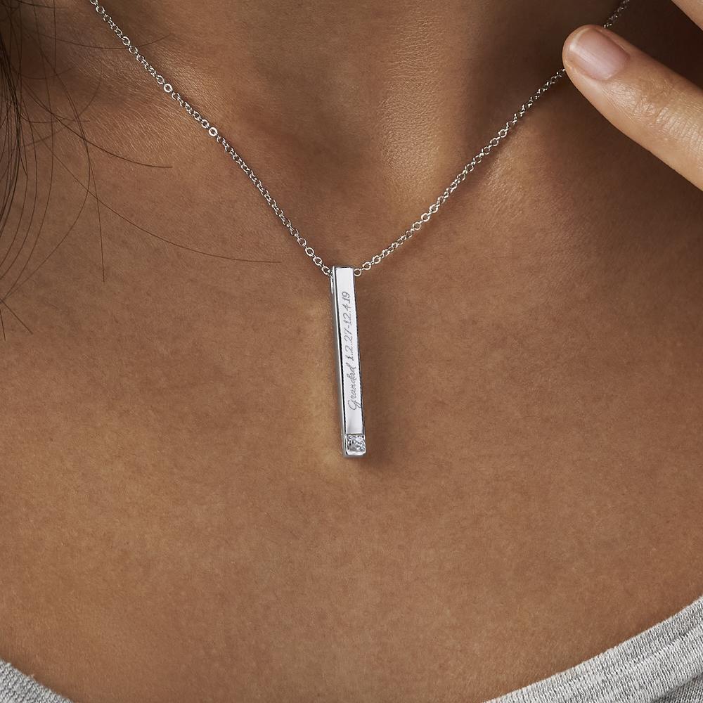 EverWith Engraved Long Bar Memorial Handwriting Pendant With Fine Crystal - EverWith Memorial Jewellery - Trade