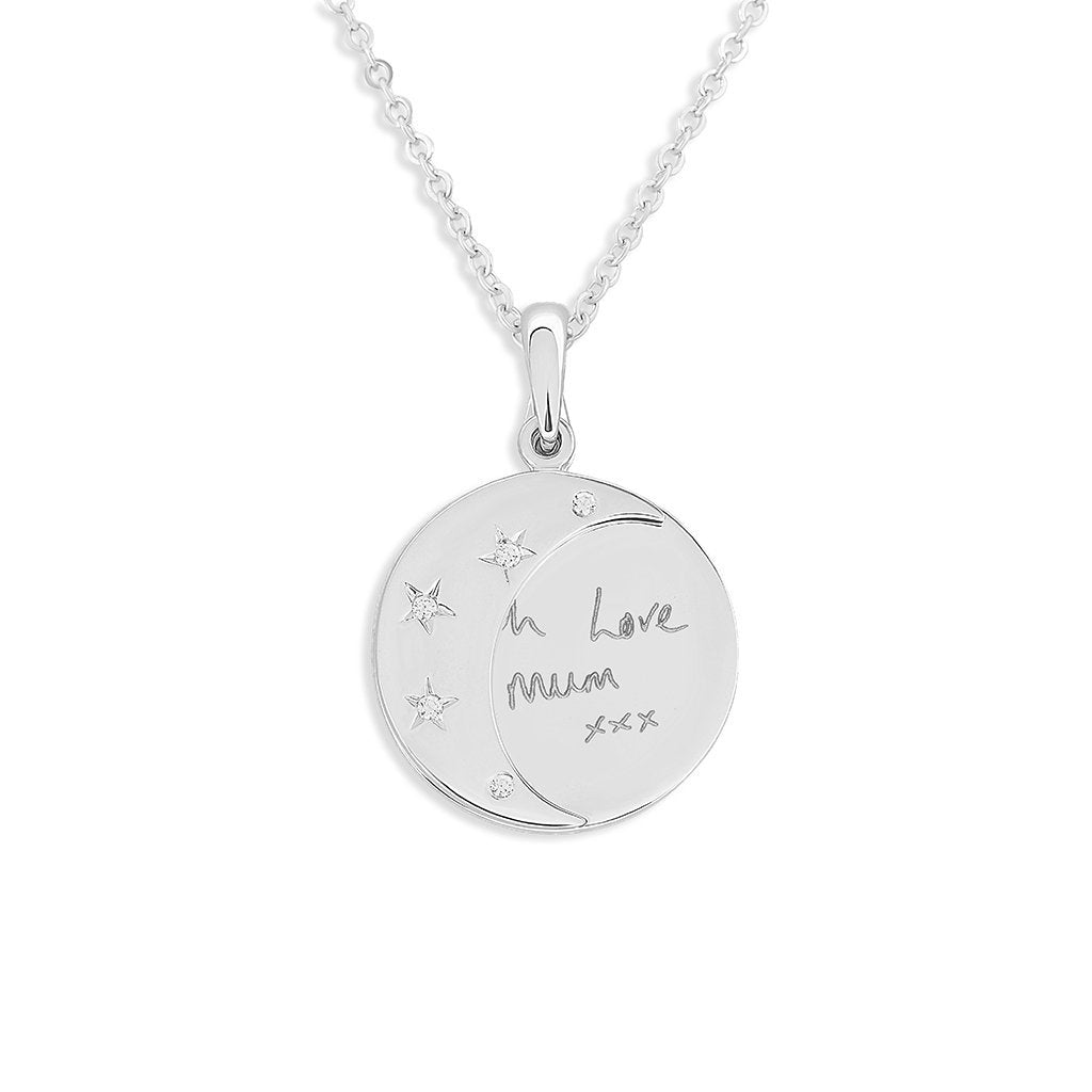 EverWith Engraved Moons Handwriting Memorial Pendants with Fine Crystal - EverWith Memorial Jewellery - Trade