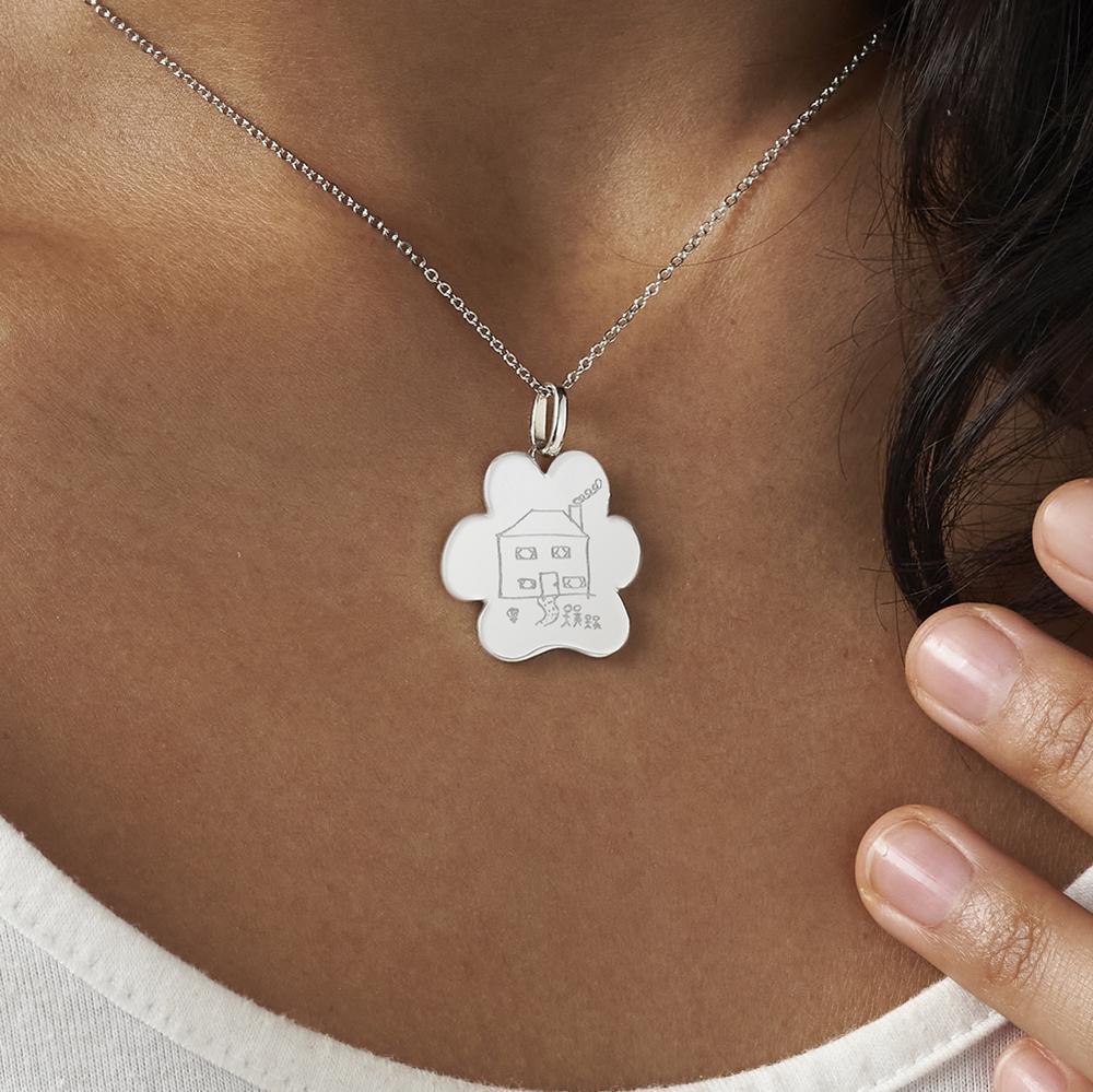 EverWith Engraved Paw Print Memorial Drawing Pendant with Fine Crystals - EverWith Memorial Jewellery - Trade