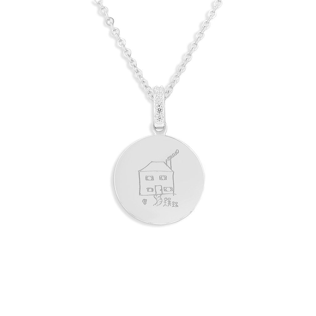 EverWith Engraved Round Memorial Drawing Pendant with Fine Crystals - EverWith Memorial Jewellery - Trade