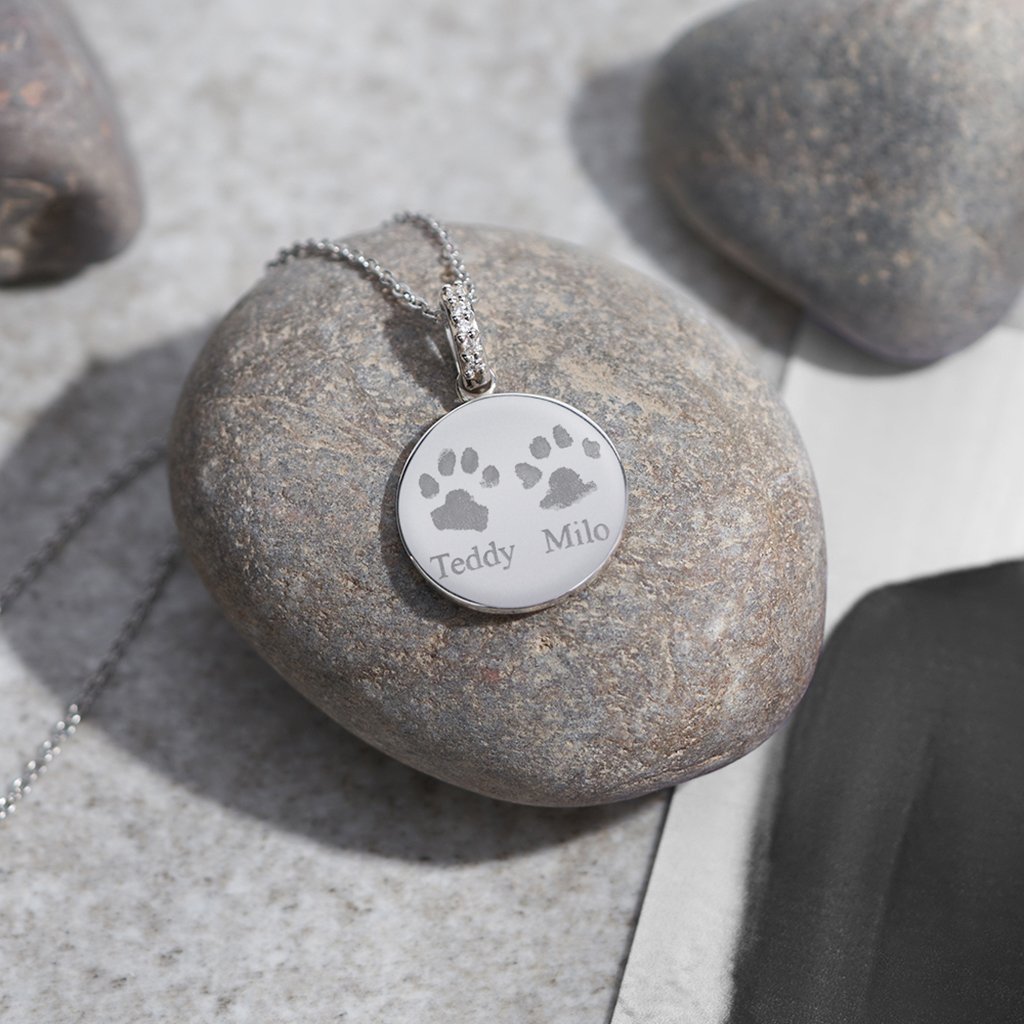 EverWith Engraved Round Pawprint Memorial Pendant with Fine Crystals - EverWith Memorial Jewellery - Trade