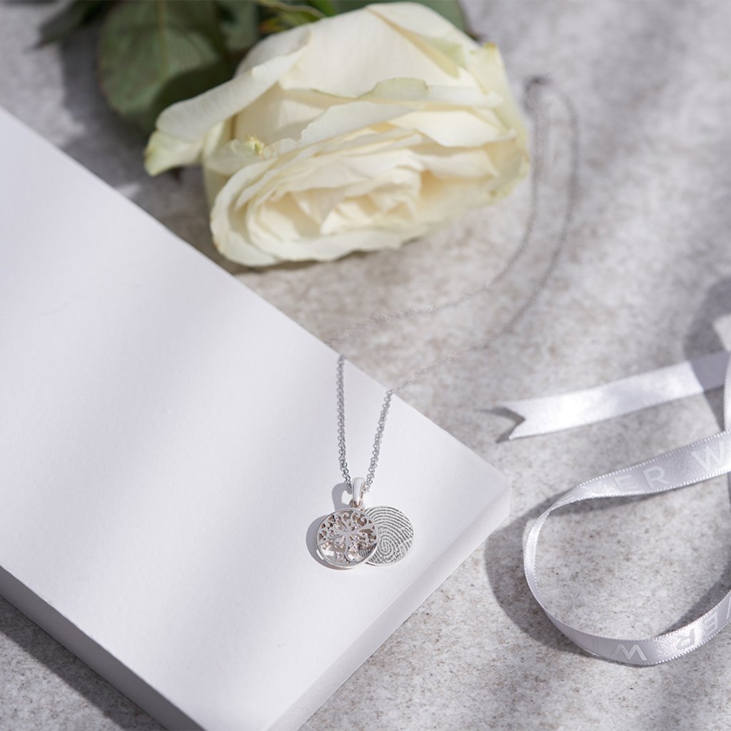EverWith Engraved Small Tree of Life Fingerprint Memorial Pendant with Fine Crystal - EverWith Memorial Jewellery - Trade