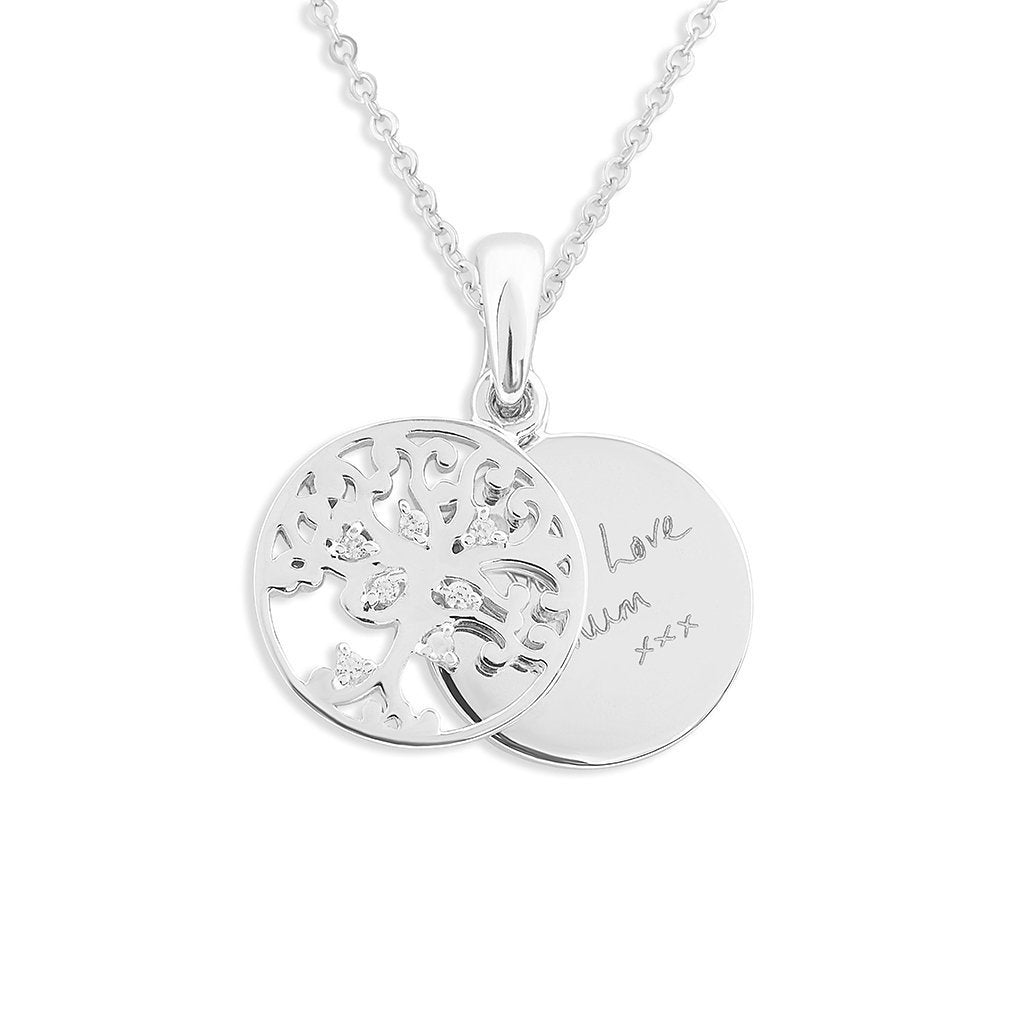 EverWith Engraved Small Tree of Life Handwriting Memorial Pendant with Fine Crystal - EverWith Memorial Jewellery - Trade