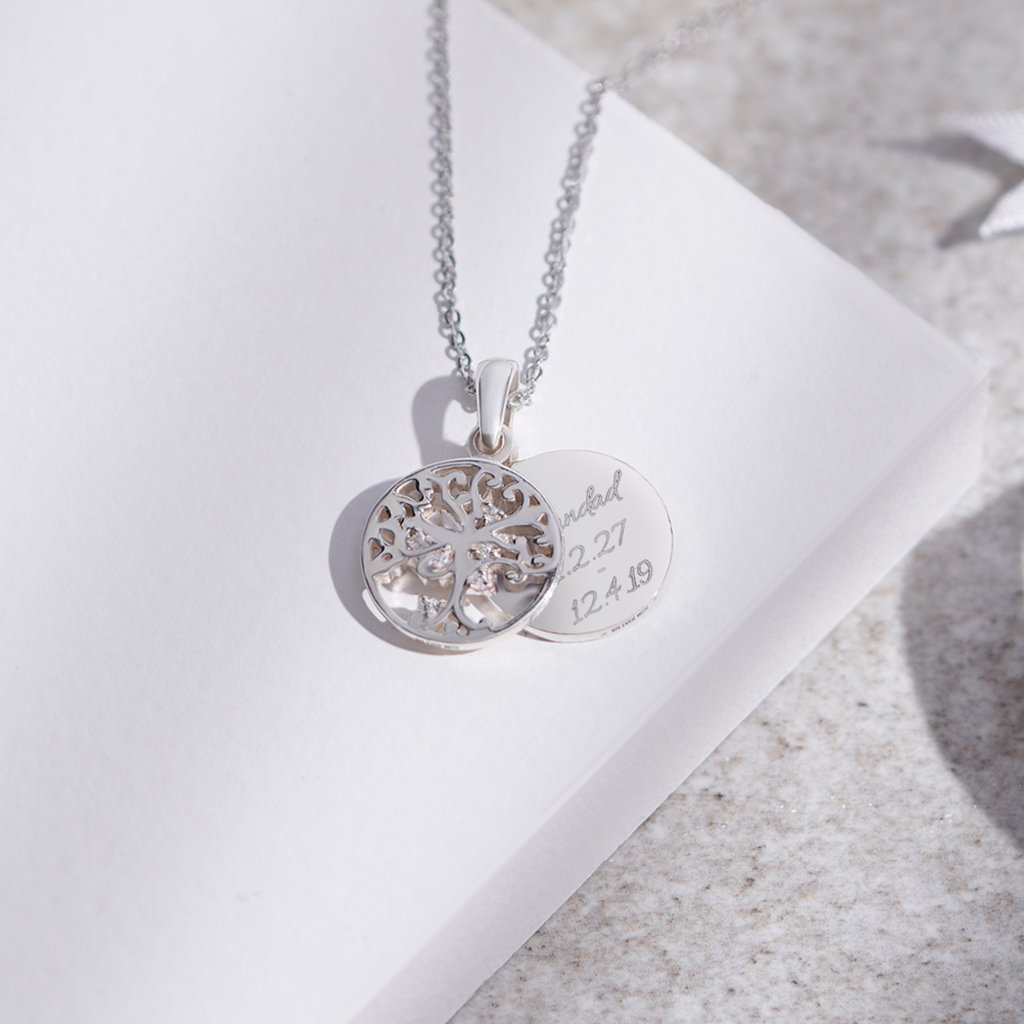 EverWith Engraved Small Tree of Life Standard Engraving Memorial Pendant with Fine Crystal - EverWith Memorial Jewellery - Trade