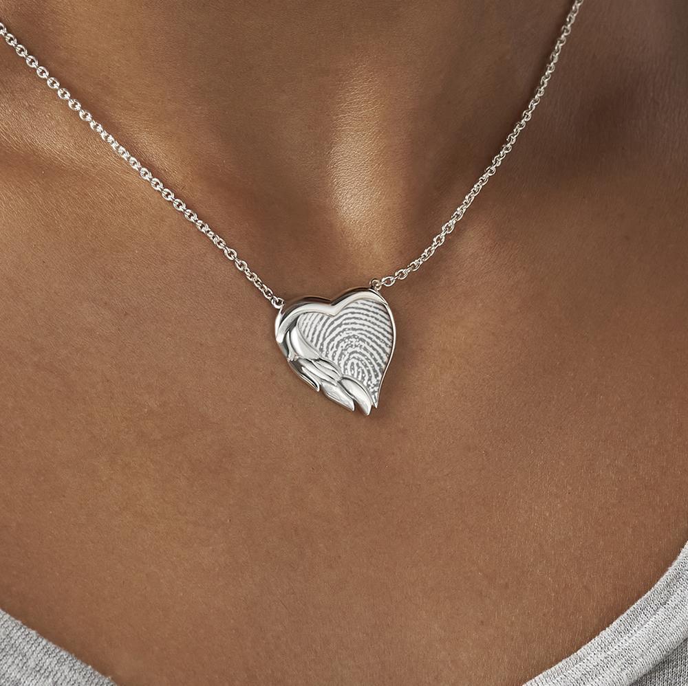 EverWith Engraved Winged Heart Fingerprint Memorial Necklace - EverWith Memorial Jewellery - Trade
