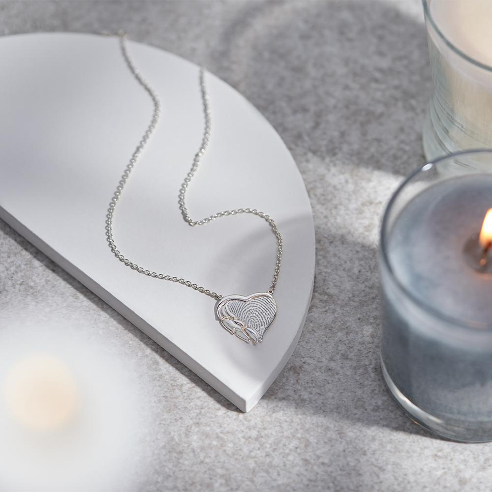 EverWith Engraved Winged Heart Fingerprint Memorial Necklace - EverWith Memorial Jewellery - Trade
