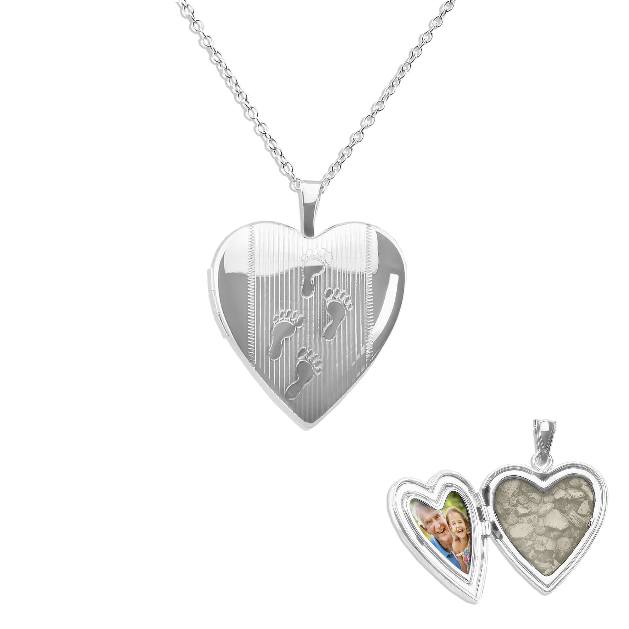 EverWith Footsteps Heart Shaped Sterling Silver Memorial Ashes Locket - EverWith Memorial Jewellery - Trade