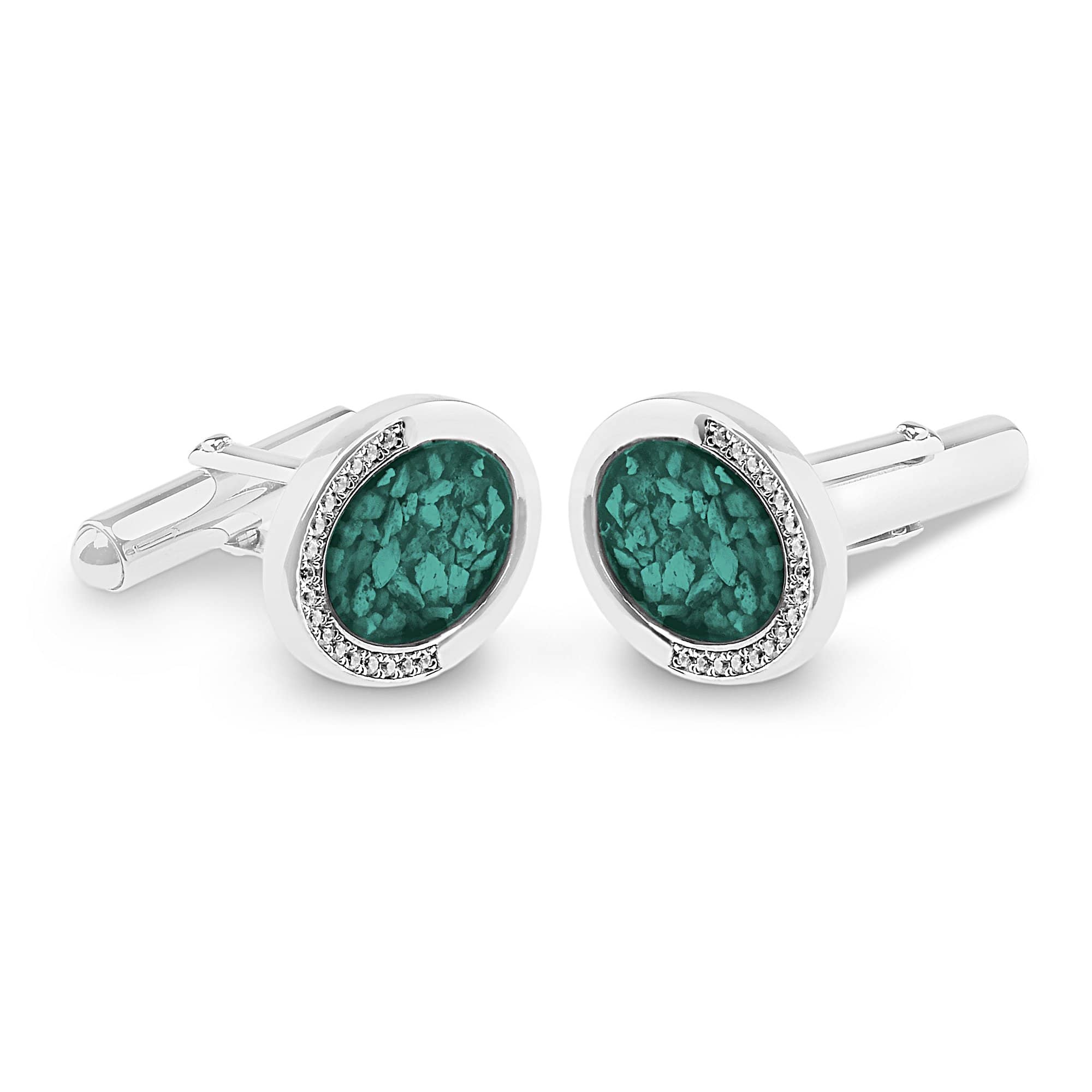 EverWith Gents Fancy Oval Memorial Ashes Cufflinks with Fine Crystals - EverWith Memorial Jewellery - Trade