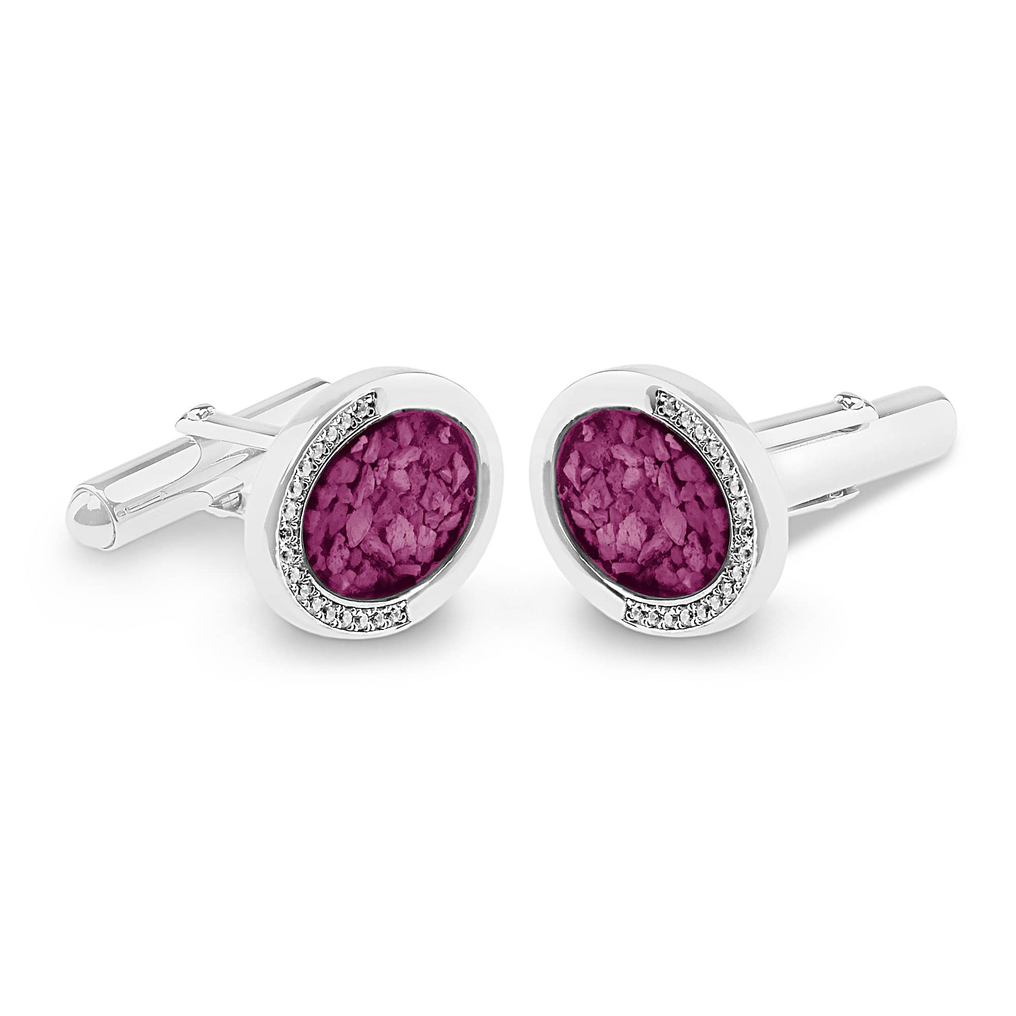 EverWith Gents Fancy Oval Memorial Ashes Cufflinks with Fine Crystals - EverWith Memorial Jewellery - Trade