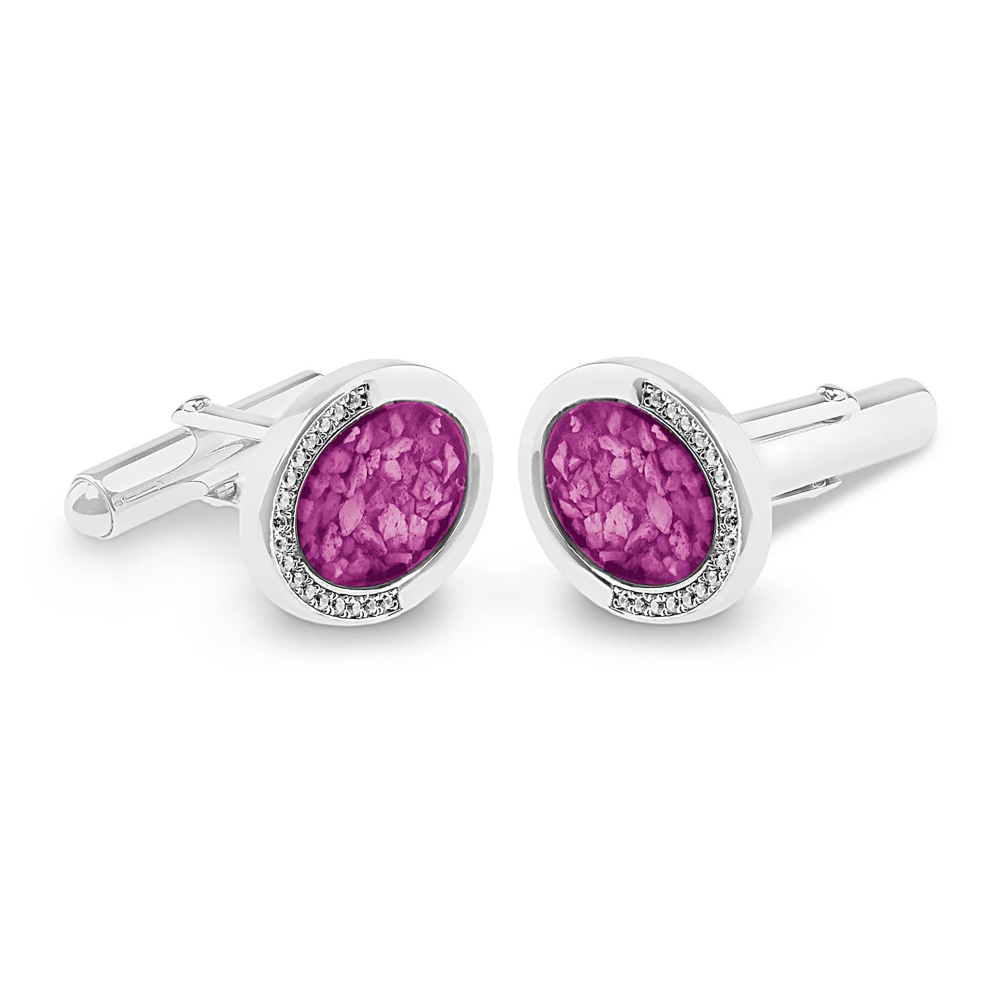 EverWith Gents Fancy Oval Memorial Ashes Cufflinks with Fine Crystals - EverWith Memorial Jewellery - Trade