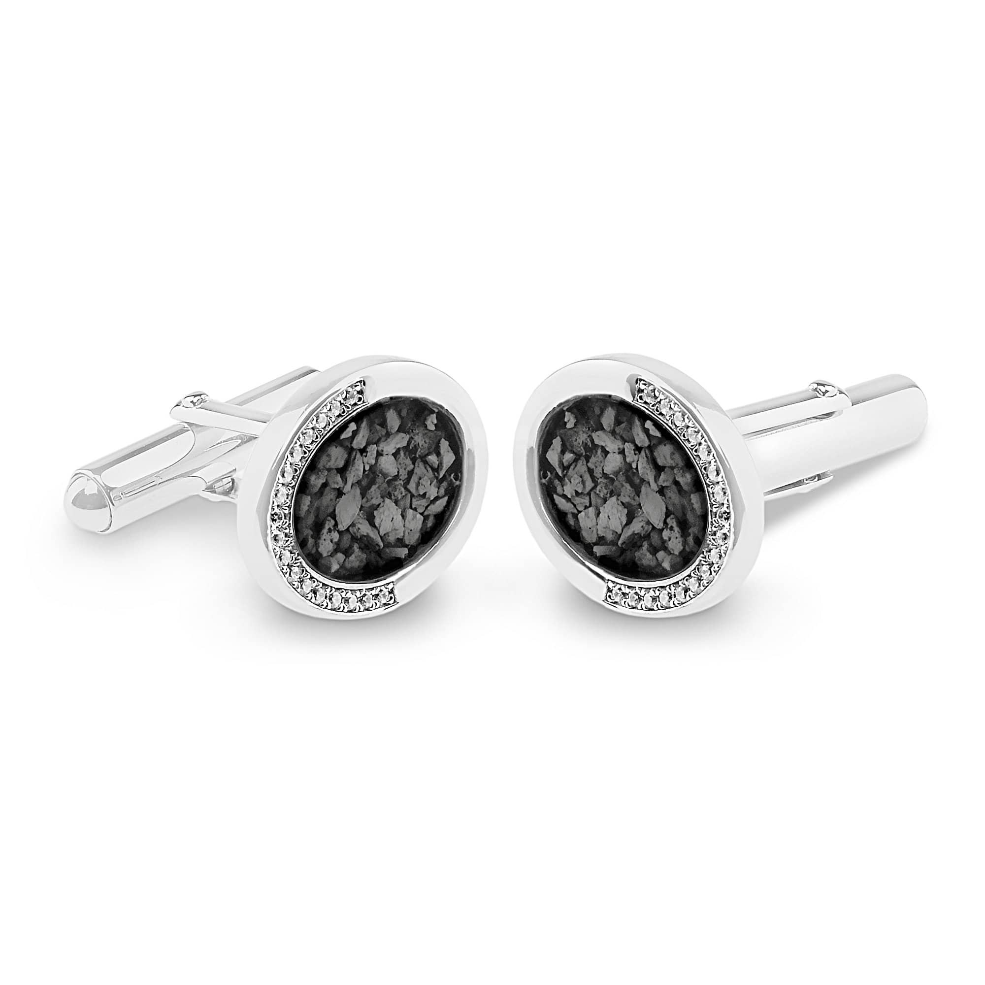 EverWith Gents Fancy Oval Memorial Ashes Cufflinks with Fine Crystals - EverWith Memorial Jewellery - Trade