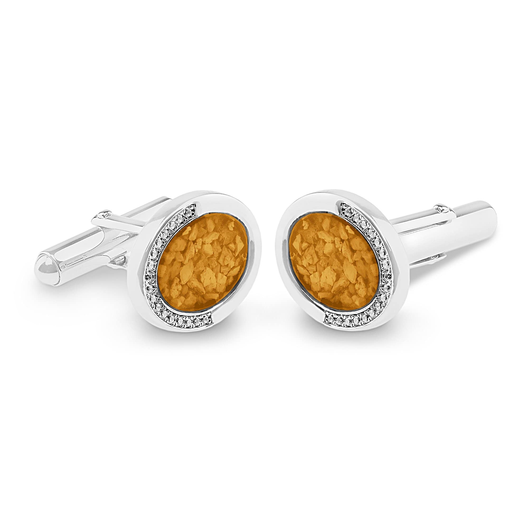 EverWith Gents Fancy Oval Memorial Ashes Cufflinks with Fine Crystals - EverWith Memorial Jewellery - Trade