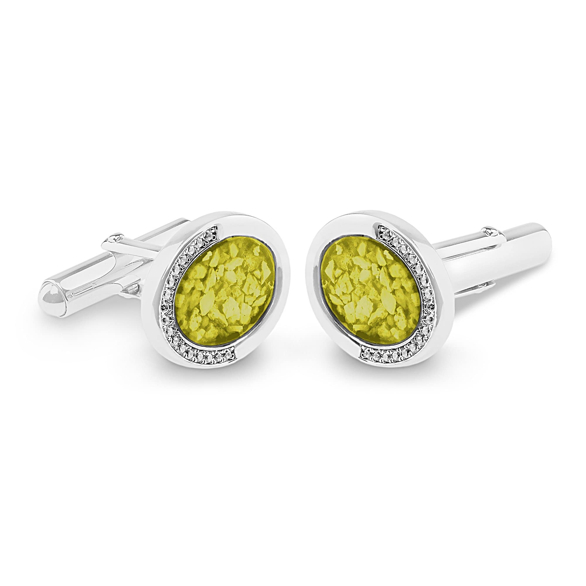 EverWith Gents Fancy Oval Memorial Ashes Cufflinks with Fine Crystals - EverWith Memorial Jewellery - Trade