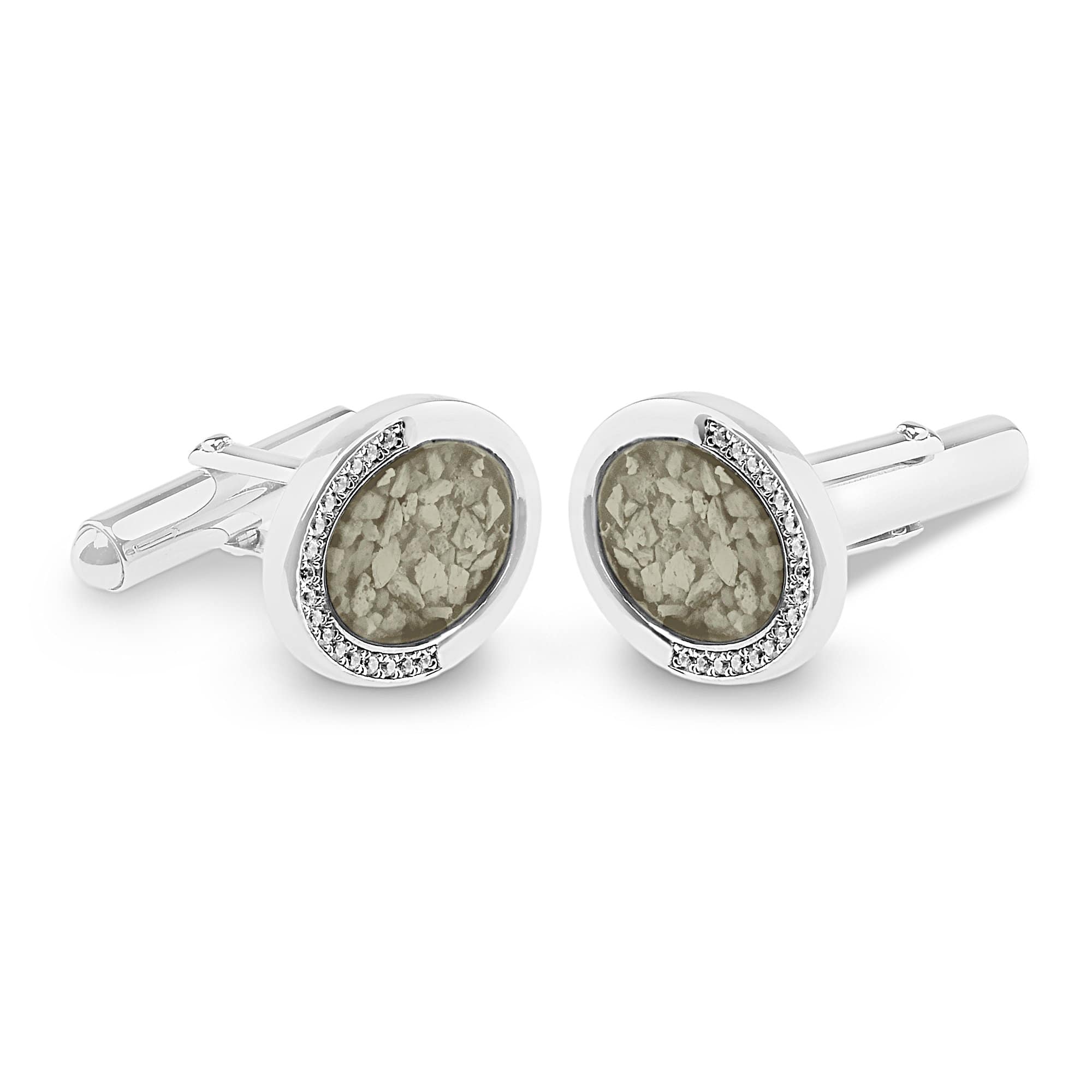 EverWith Gents Fancy Oval Memorial Ashes Cufflinks with Fine Crystals - EverWith Memorial Jewellery - Trade