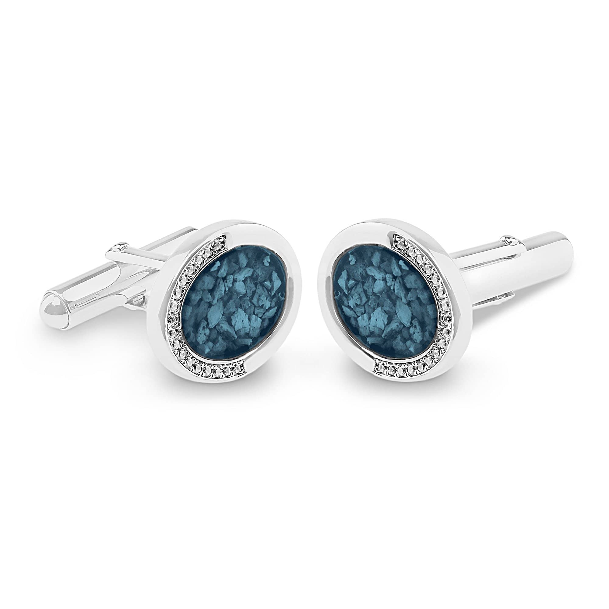 EverWith Gents Fancy Oval Memorial Ashes Cufflinks with Fine Crystals - EverWith Memorial Jewellery - Trade