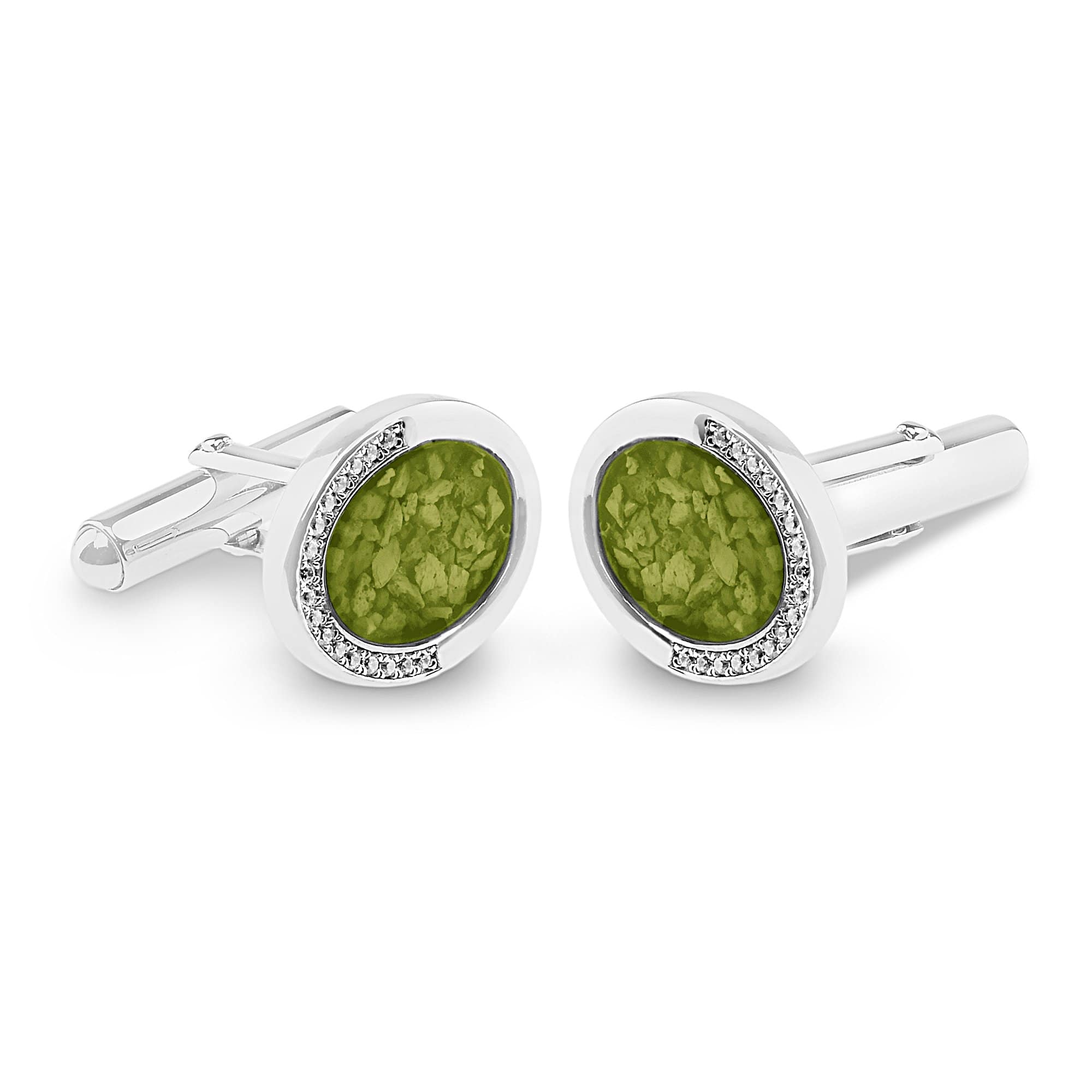 EverWith Gents Fancy Oval Memorial Ashes Cufflinks with Fine Crystals - EverWith Memorial Jewellery - Trade