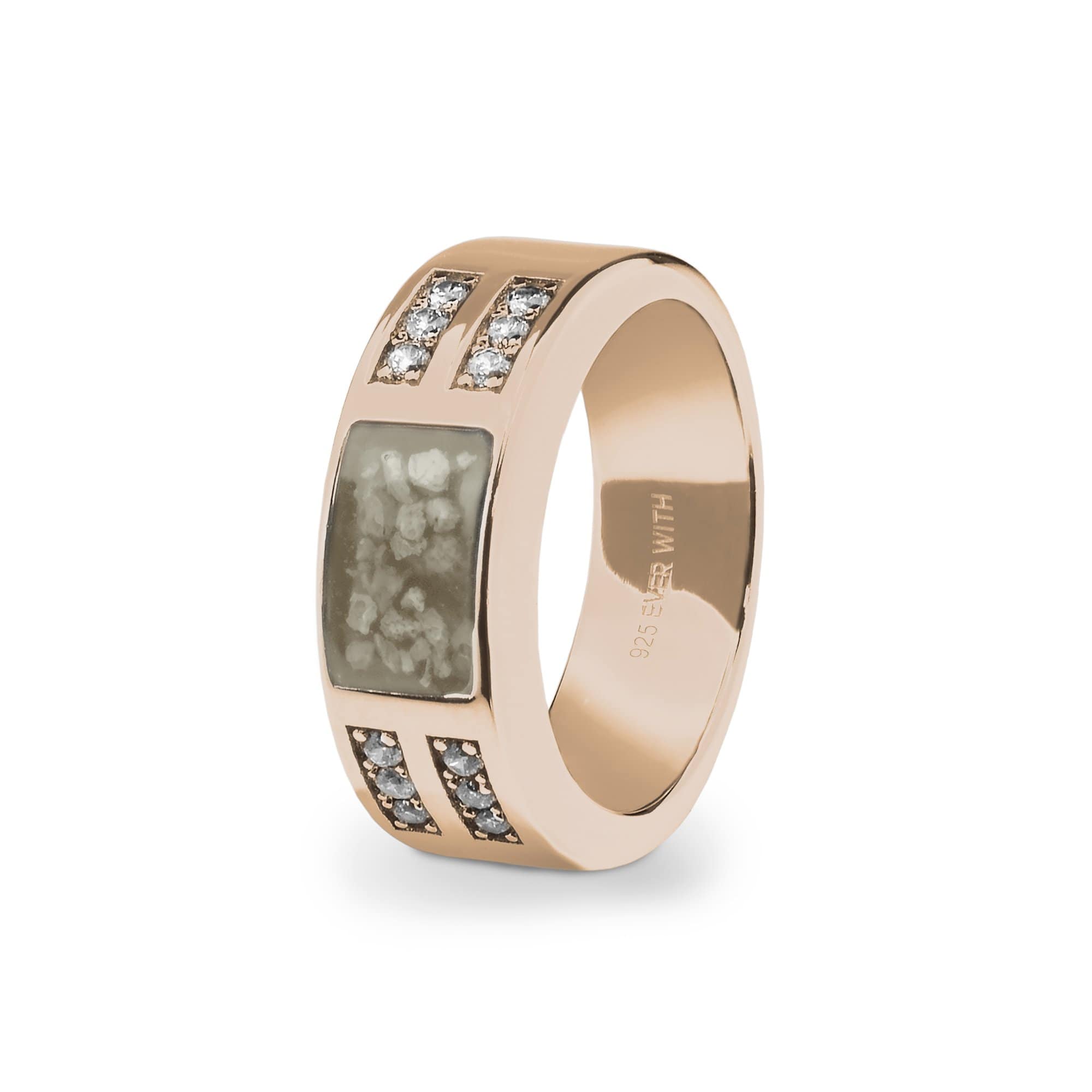 EverWith Gents Oblong Memorial Ashes Ring with Fine Crystals - EverWith Memorial Jewellery - Trade