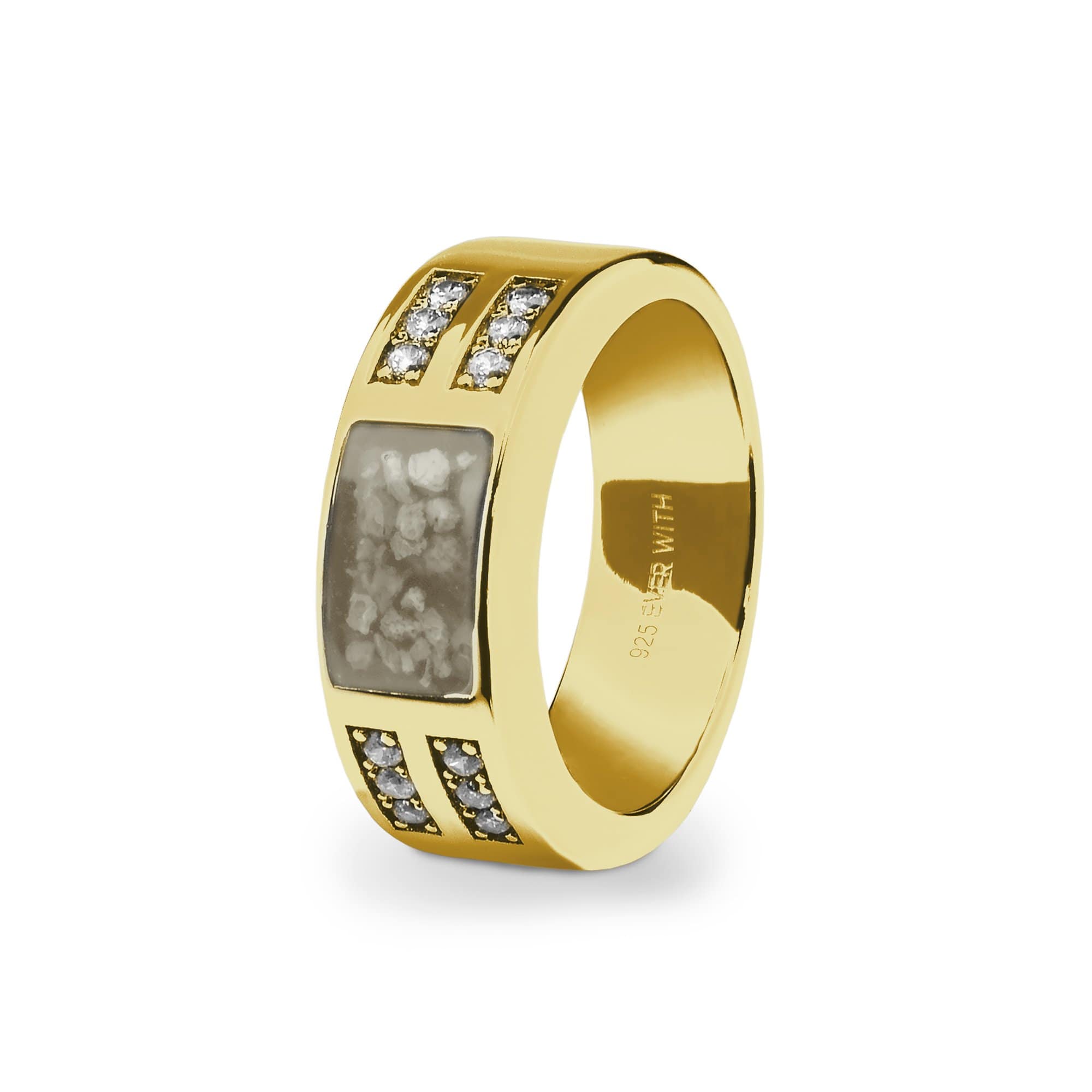 EverWith Gents Oblong Memorial Ashes Ring with Fine Crystals - EverWith Memorial Jewellery - Trade