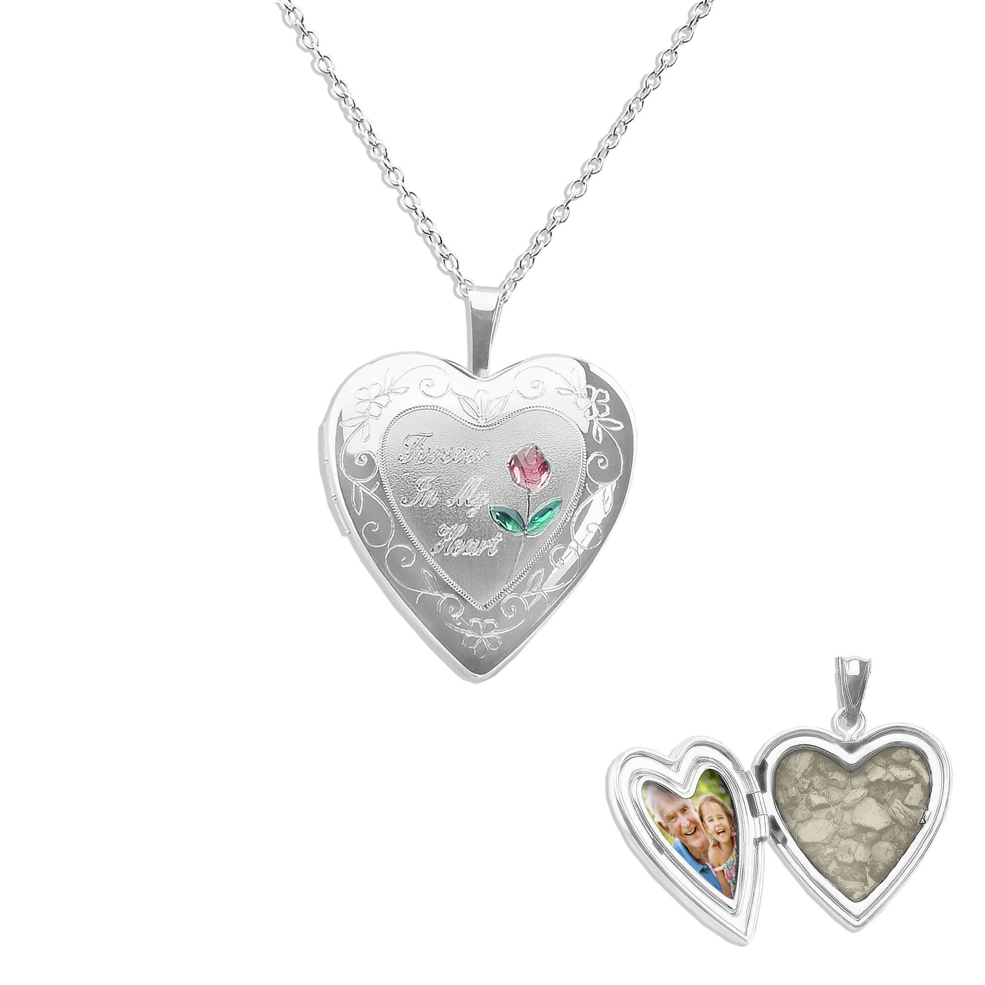 EverWith™ Pink Rose Heart Shaped Sterling Silver Memorial Ashes Locket - EverWith Memorial Jewellery - Trade