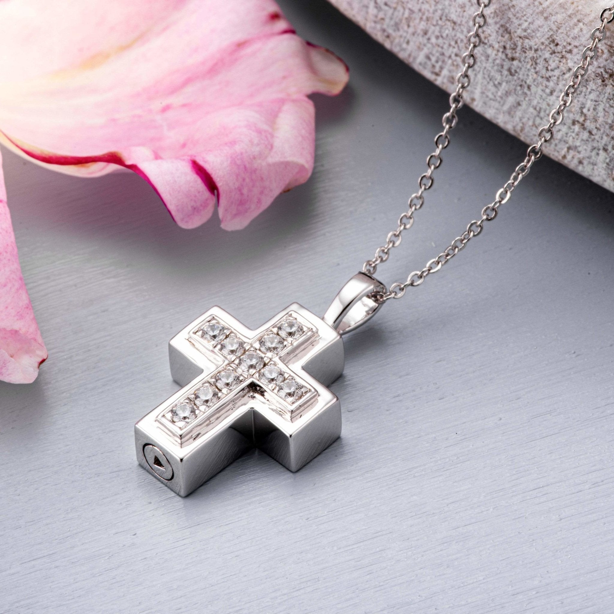 EverWith™ Self-fill Cross Memorial Ashes Pendant with Crystals - EverWith Memorial Jewellery - Trade