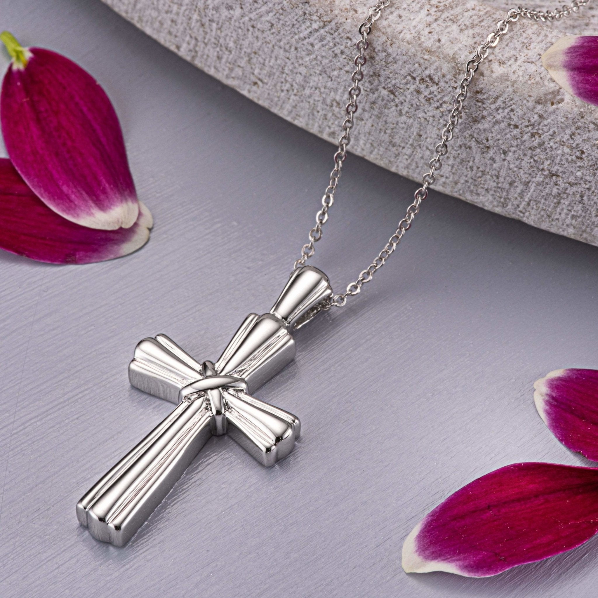 EverWith™ Self-fill Ridged Cross Memorial Ashes Pendant - EverWith Memorial Jewellery - Trade