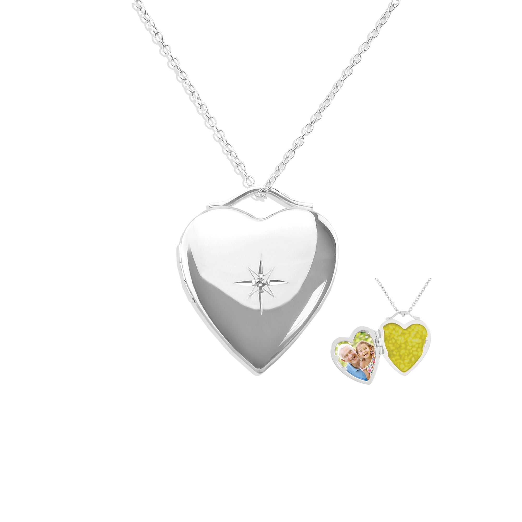 EverWith Shining Star Heart Shaped Sterling Silver Memorial Ashes Locket