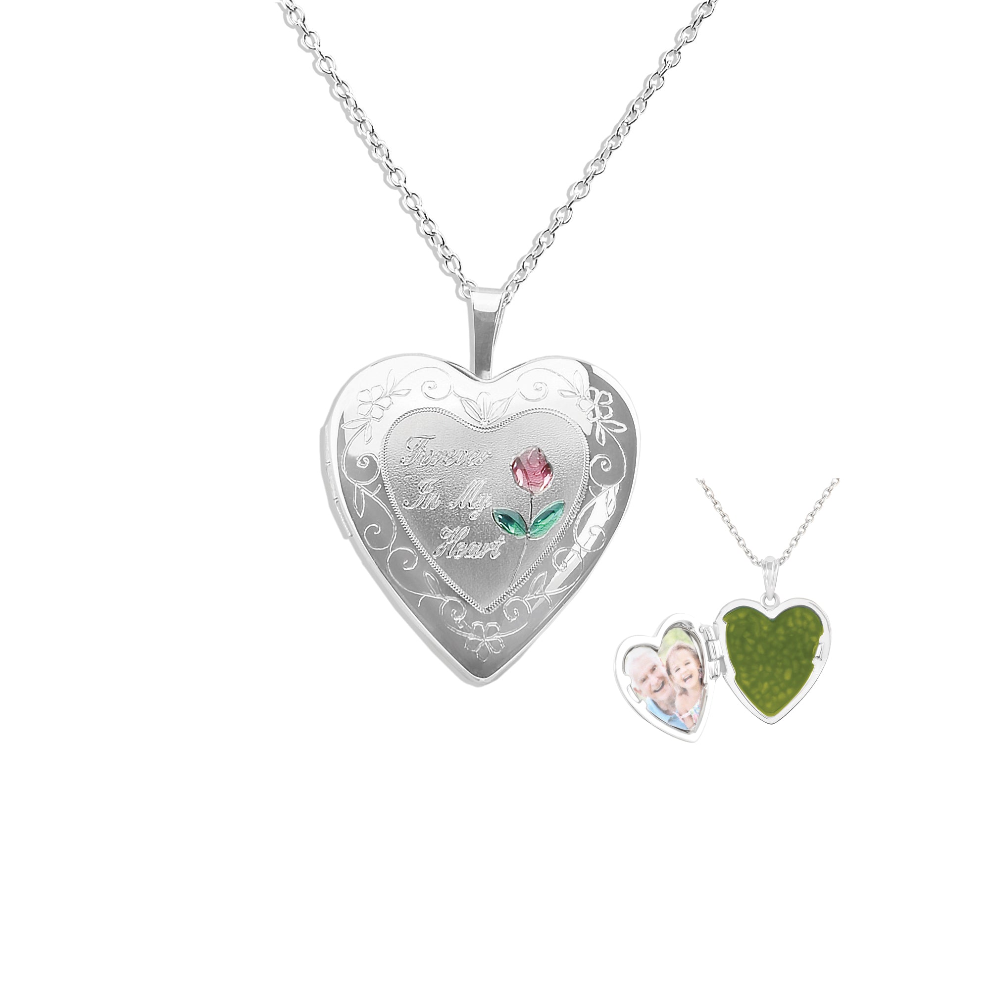 EverWith Pink Rose Heart Shaped Sterling Silver Memorial Ashes Locket