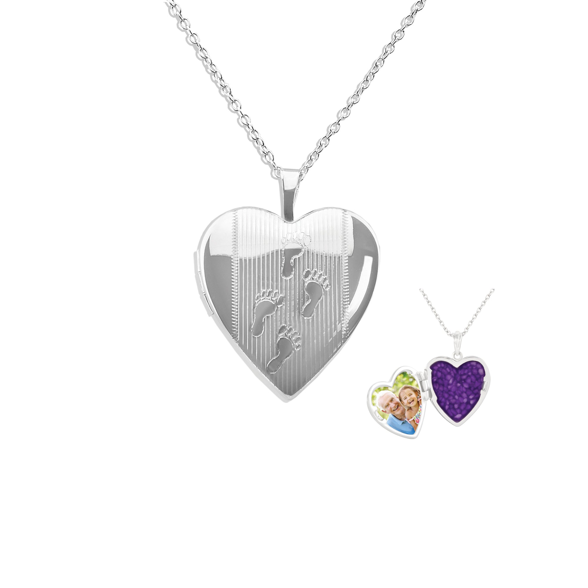 EverWith Footsteps Heart Shaped Sterling Silver Memorial Ashes Locket