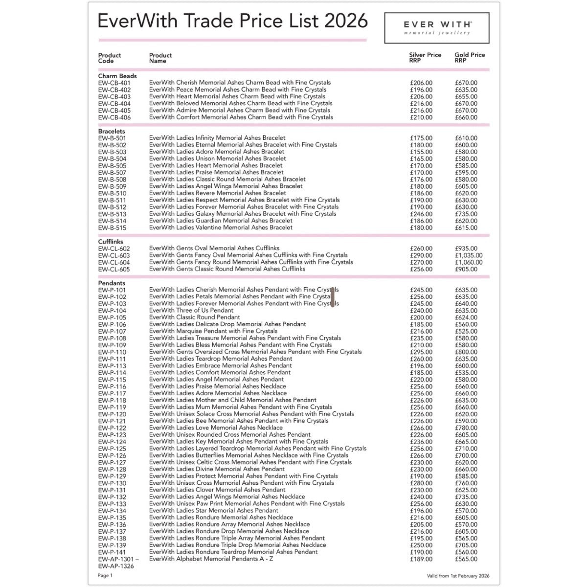 EverWith Trade Price List - A4 Folded Leaflet - February 2026 onwards