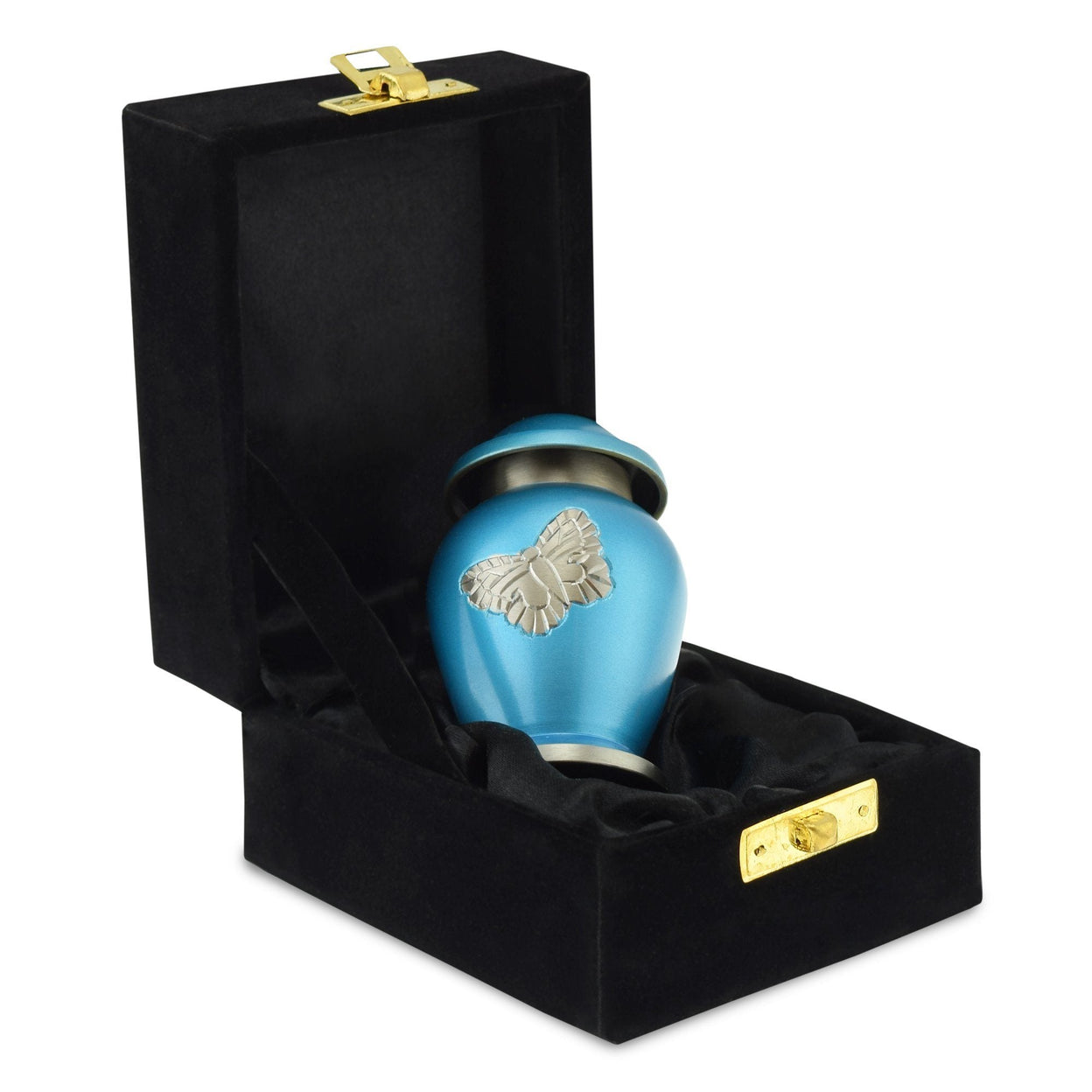 Load image into Gallery viewer, Butterfly Brass Adult Keepsake / Miniature Cremation Urn in Blue - EverWith Memorial Jewellery - Trade