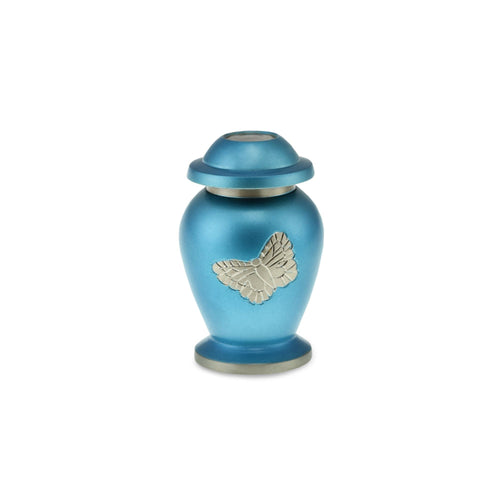 Butterfly Brass Adult Keepsake / Miniature Cremation Urn in Blue - EverWith Memorial Jewellery - Trade