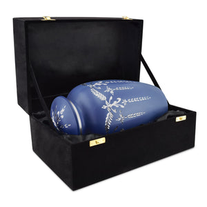 Flourish Metal Adult Cremation Urn for Ashes in Matt Navy Blue - EverWith Memorial Jewellery - Trade