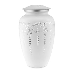 Flourish Metal Adult Cremation Urn for Ashes in Matt White - EverWith Memorial Jewellery - Trade