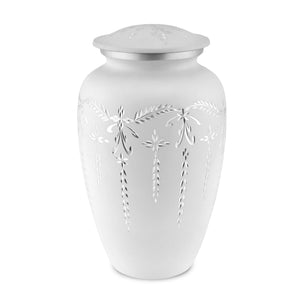 Flourish Metal Adult Cremation Urn for Ashes in Matt White - EverWith Memorial Jewellery - Trade