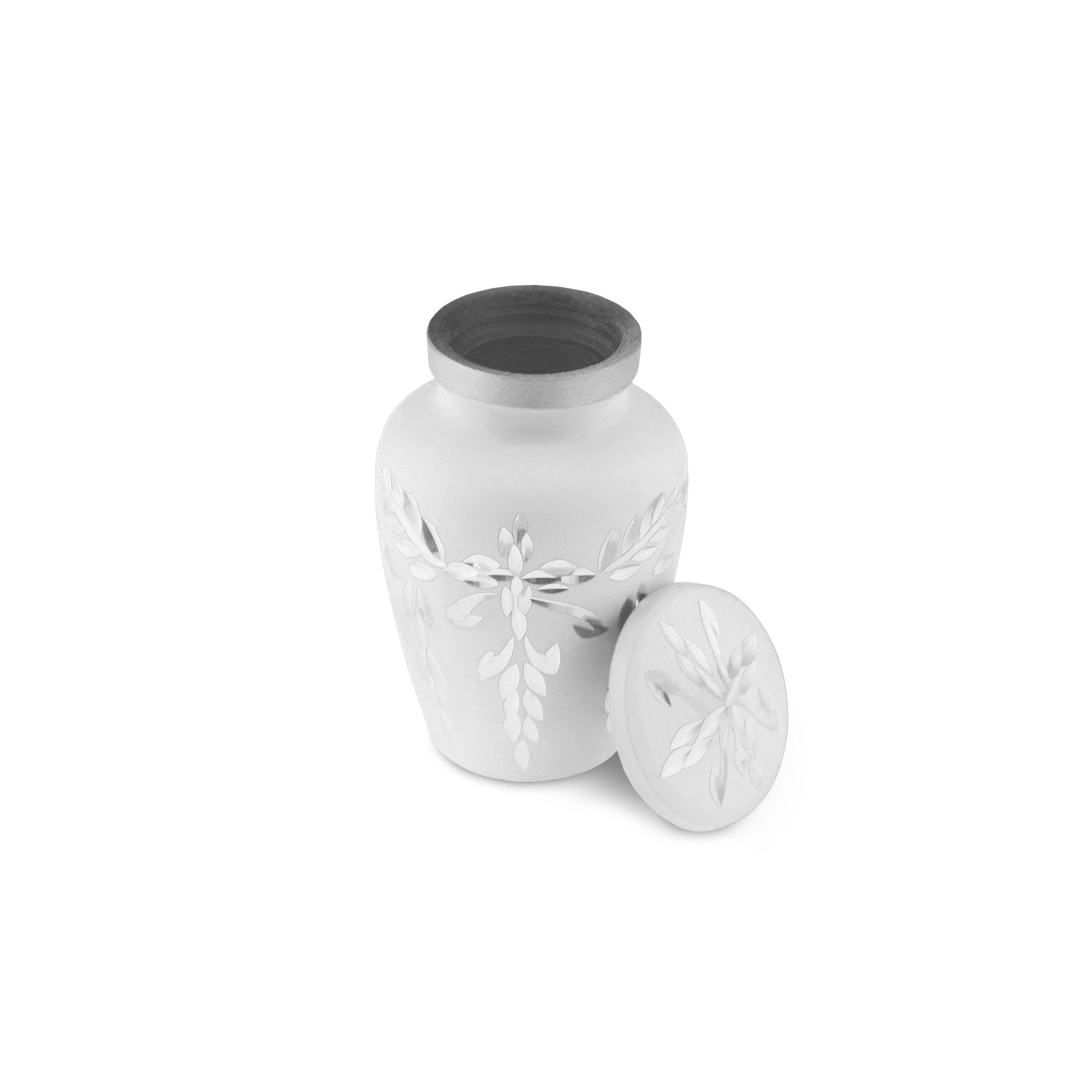 Flourish Metal Adult Keepsake / Miniature Cremation Urn for Ashes in Matt White - EverWith Memorial Jewellery - Trade