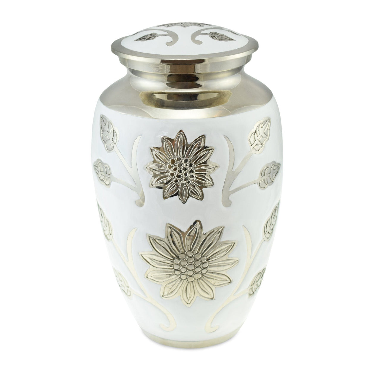 Load image into Gallery viewer, Sun Flower Polished White Adult Cremation Urn for Ashes - EverWith Memorial Jewellery - Trade