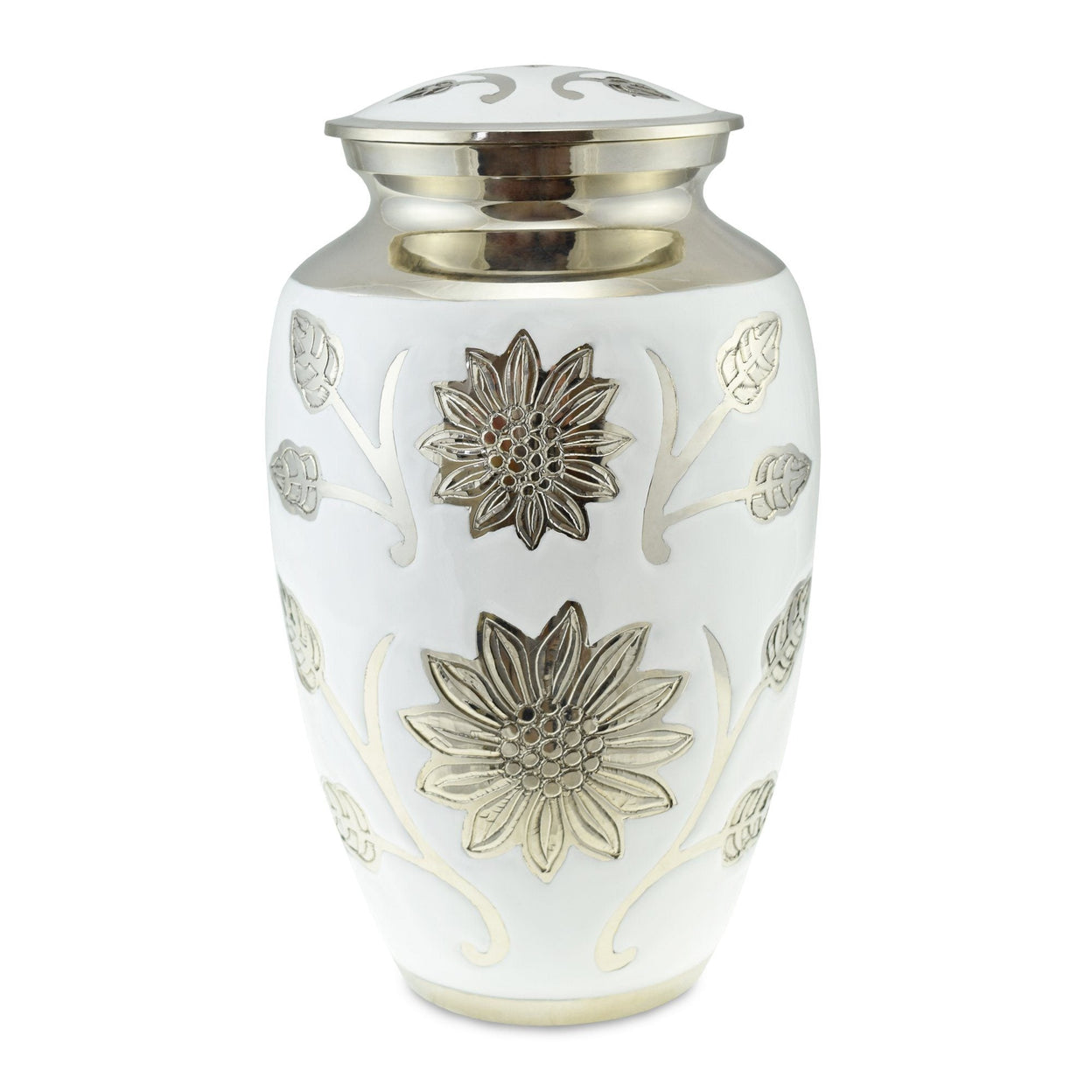 Load image into Gallery viewer, Sun Flower Polished White Adult Cremation Urn for Ashes - EverWith Memorial Jewellery - Trade