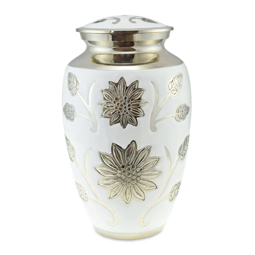 Sun Flower Polished White Adult Cremation Urn for Ashes - EverWith Memorial Jewellery - Trade